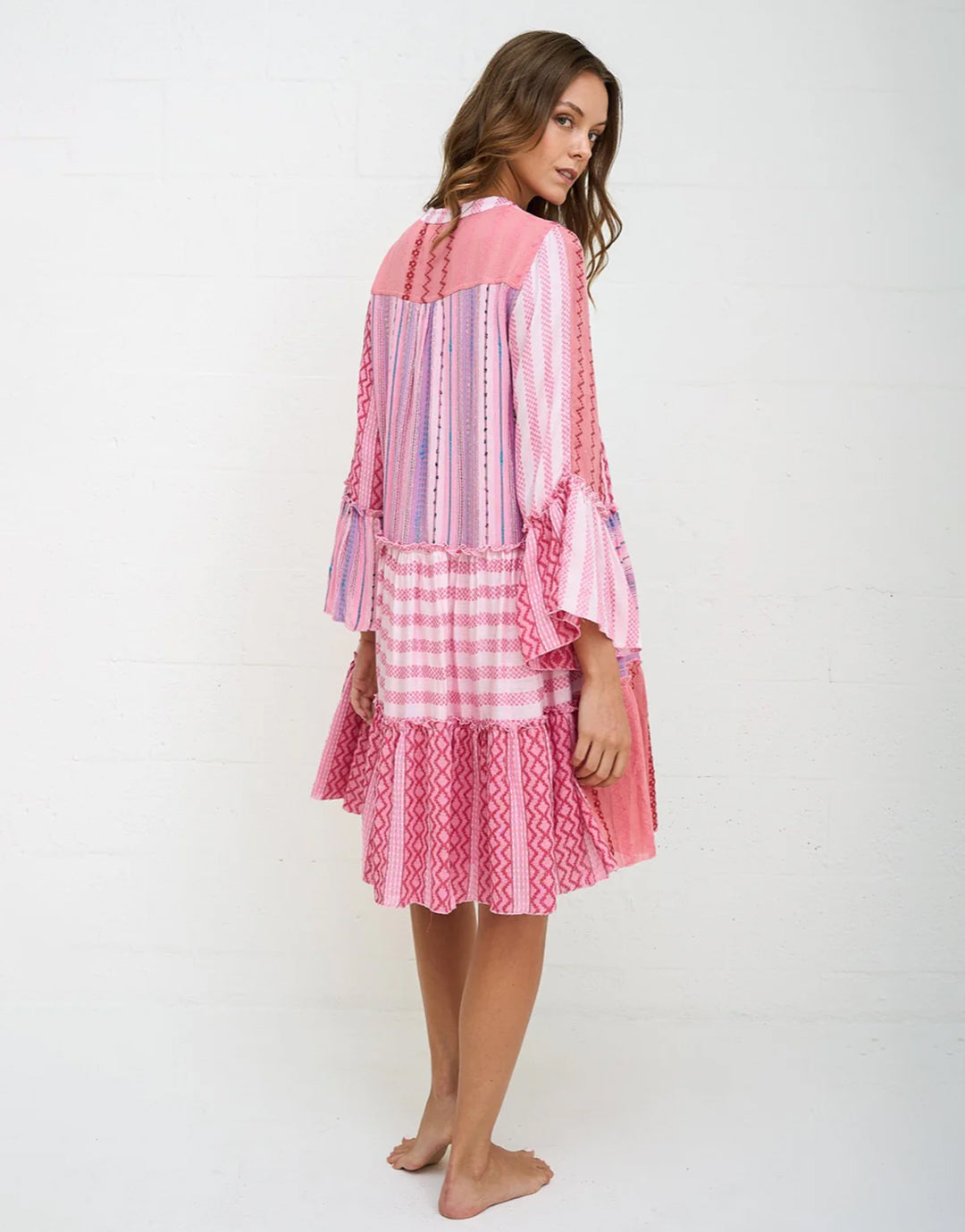 Patchwork Mini Boho Dress - Pink - Simply Beach UK