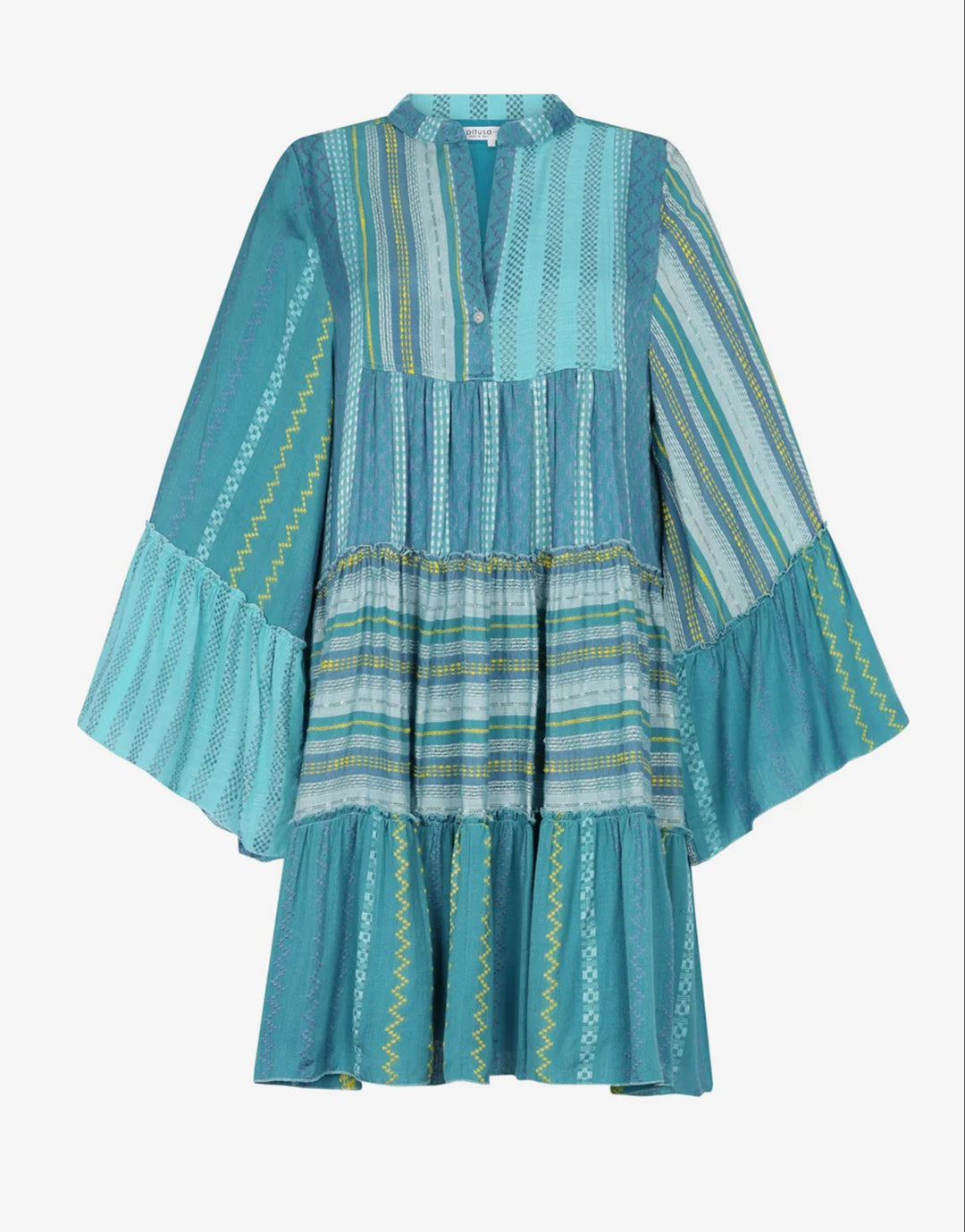 Patchwork Mini Boho Dress - Blue - Simply Beach UK