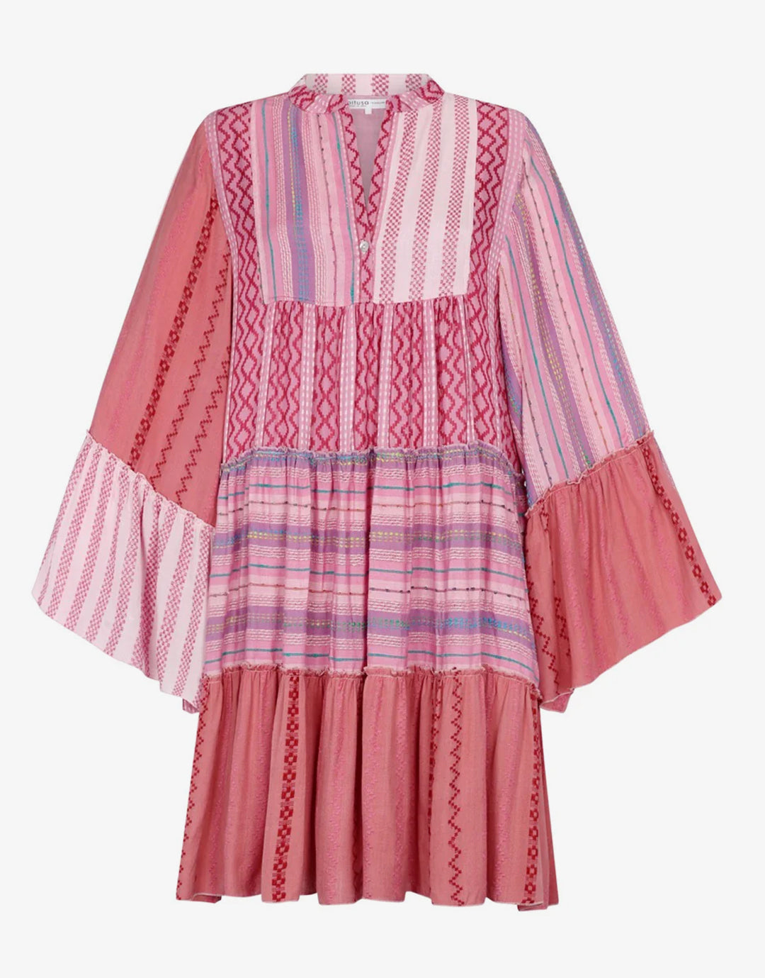 Patchwork Mini Boho Dress - Pink - Simply Beach UK