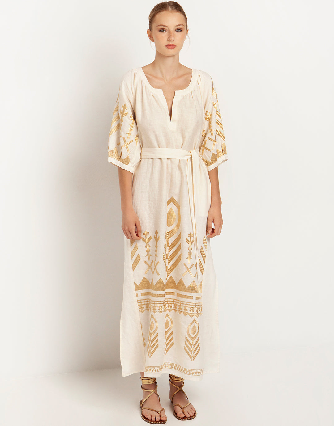 Feather Maxi Kaftan - Natural and Gold - Simply Beach UK