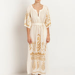 Feather Maxi Kaftan - Natural and Gold - Simply Beach UK