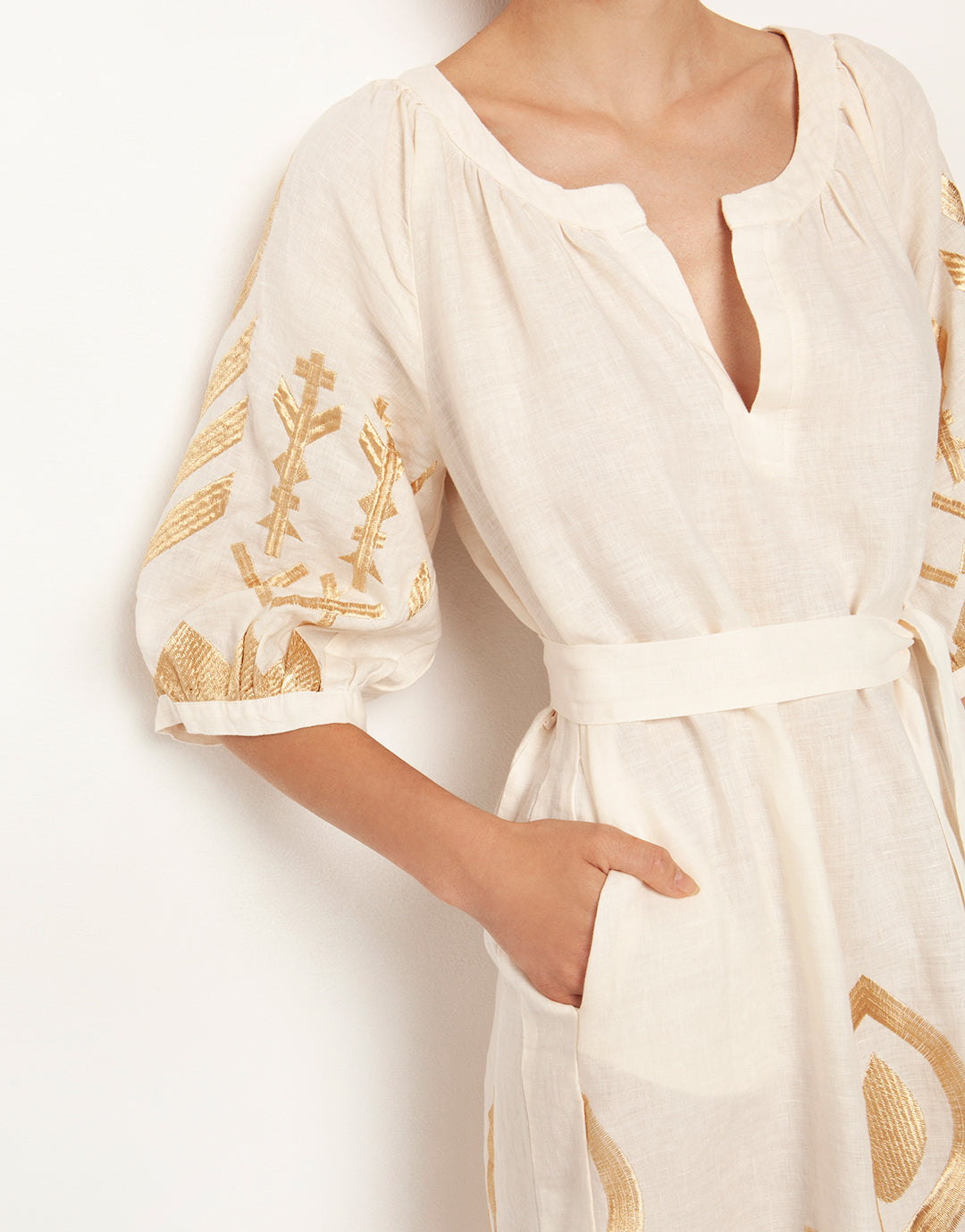 Feather Maxi Kaftan - Natural and Gold - Simply Beach UK