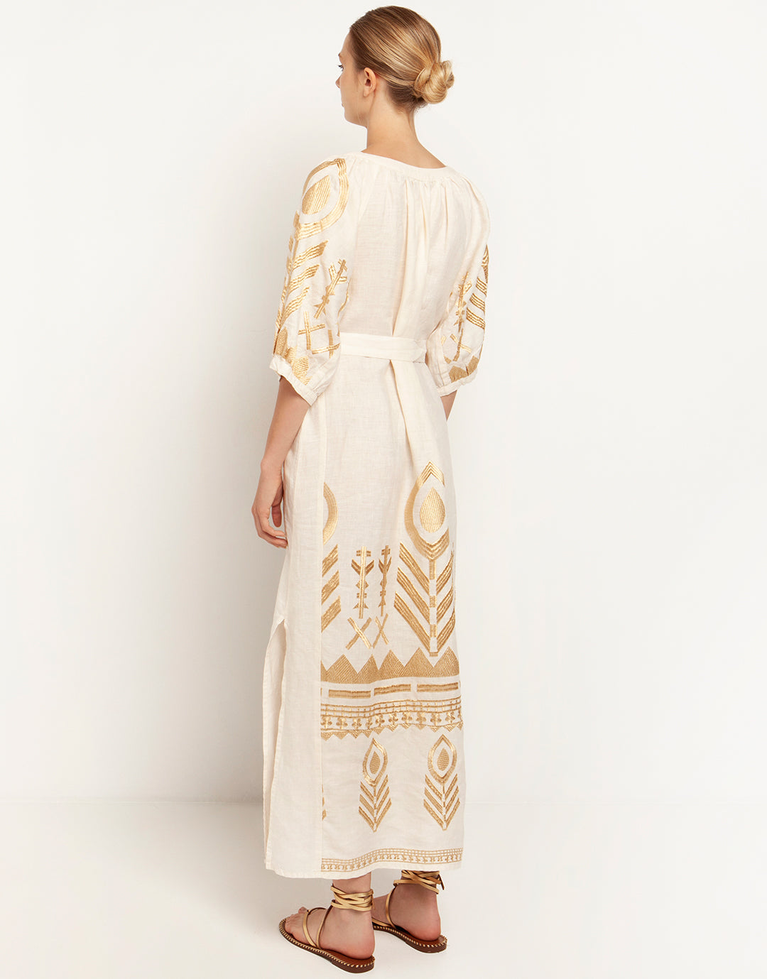 Feather Maxi Kaftan - Natural and Gold - Simply Beach UK