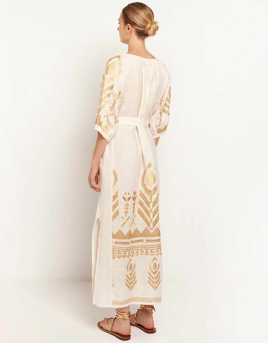 Feather Maxi Kaftan - Natural and Gold - Simply Beach UK