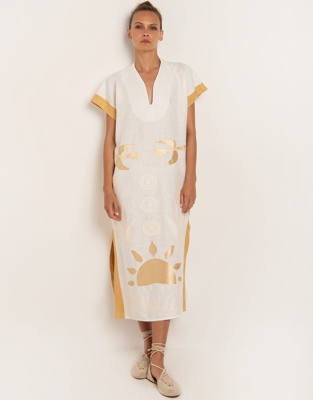 Sun Midi Kaftan  - White and Yellow - Simply Beach UK