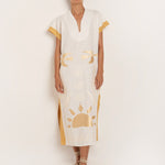 Sun Midi Kaftan  - White and Yellow - Simply Beach UK