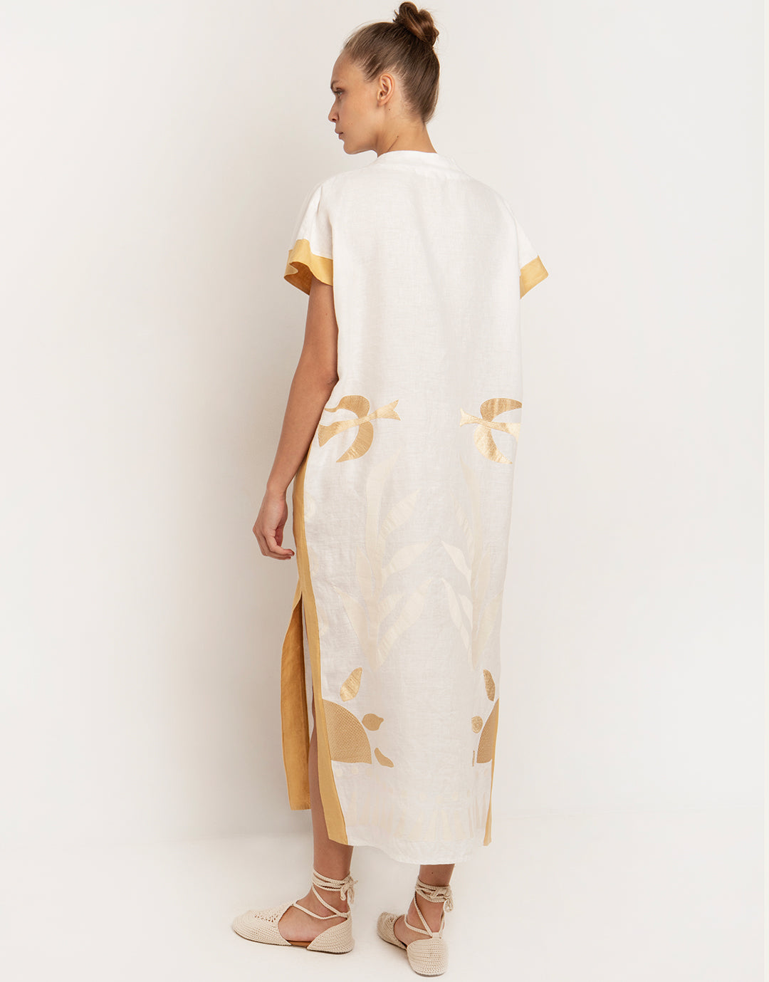 Sun Midi Kaftan  - White and Yellow - Simply Beach UK