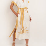 Sun Midi Kaftan  - White and Yellow - Simply Beach UK