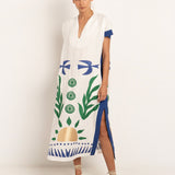 Sun Midi Kaftan  - White Green and Blue - Simply Beach UK