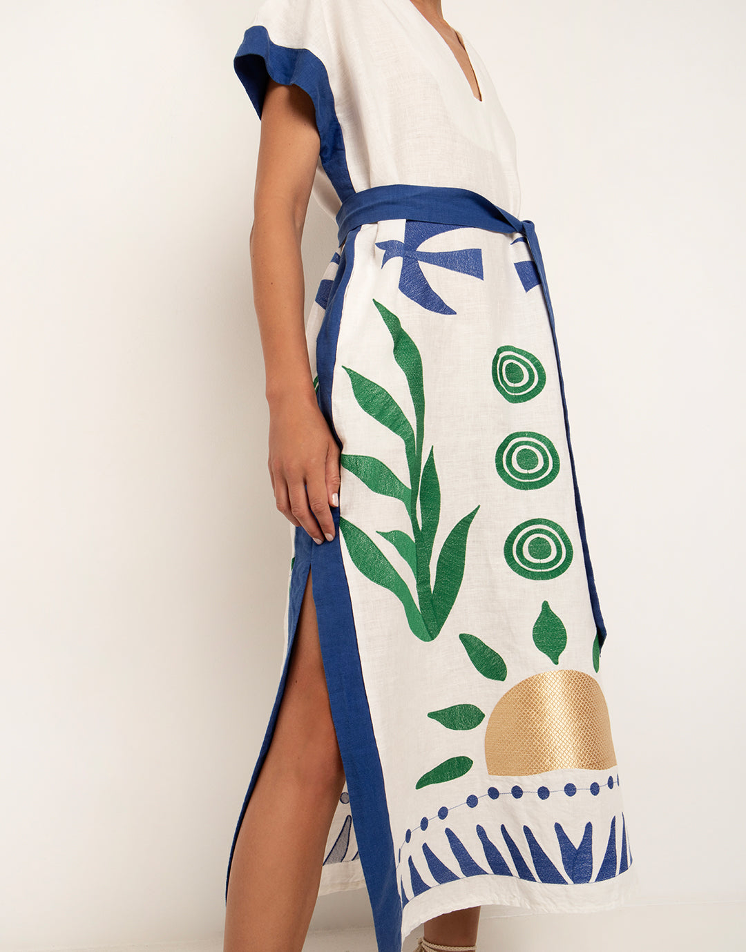 Sun Midi Kaftan  - White Green and Blue - Simply Beach UK