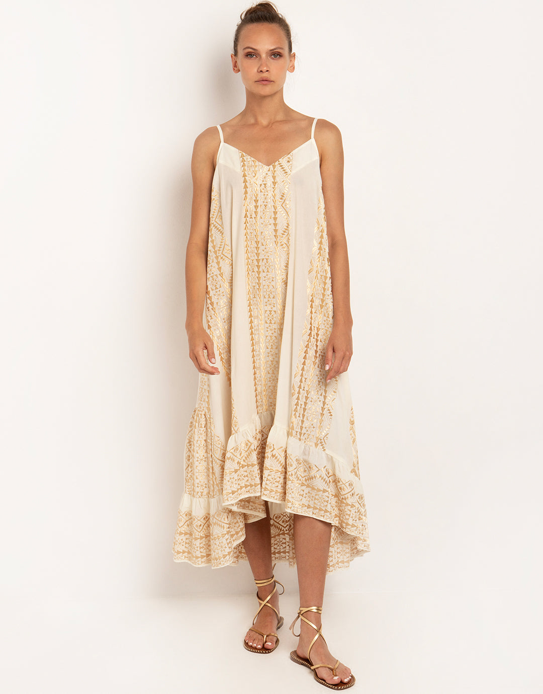 Classic Triangle Hi-Low Midi Dress - Natural and Gold - Simply Beach UK