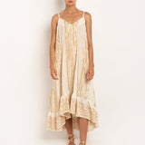 Classic Triangle Hi-Low Midi Dress - Natural and Gold - Simply Beach UK