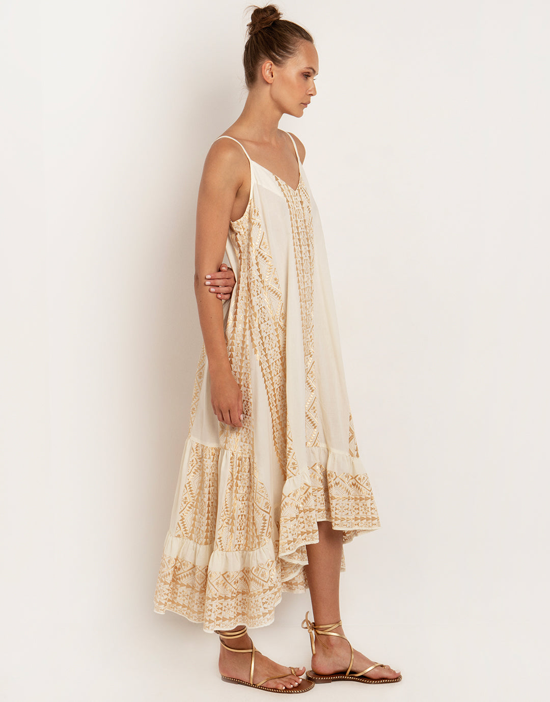 Classic Triangle Hi-Low Midi Dress - Natural and Gold - Simply Beach UK