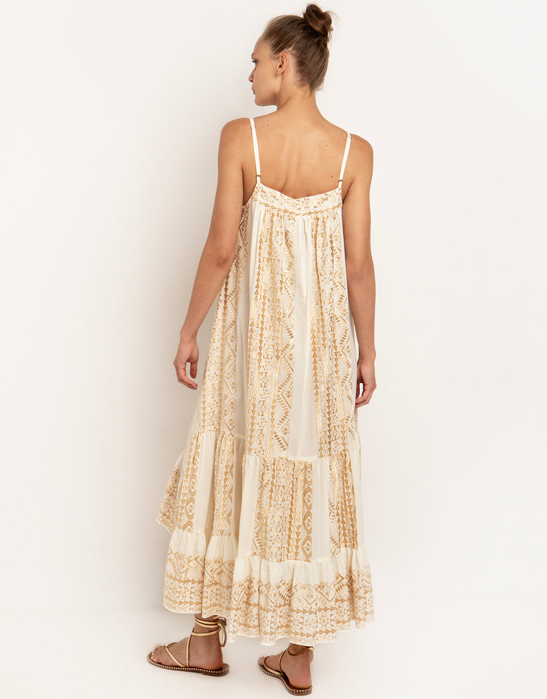 Classic Triangle Hi-Low Midi Dress - Natural and Gold - Simply Beach UK