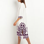 Feathers V Neck Midi Kaftan - White and Plum - Simply Beach UK