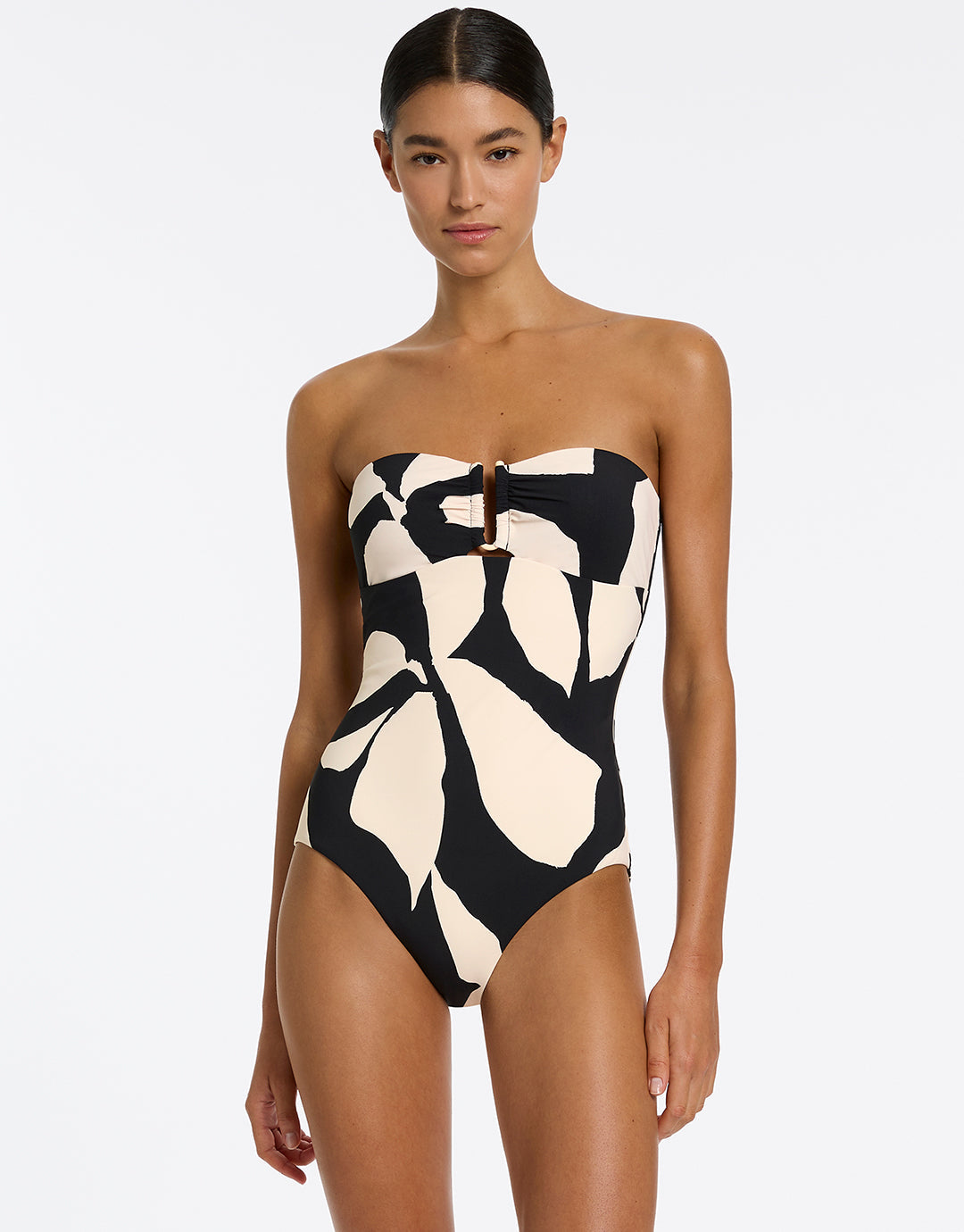 Fiore Bandeau Swimsuit - Black and Cream - Simply Beach UK