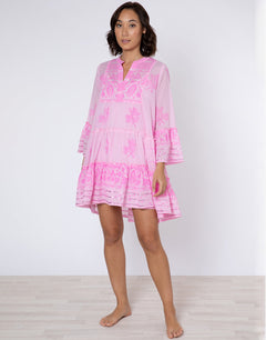 Dhaka Print Flared Sleeve Dress - Pink and Neon Pink - Simply Beach UK