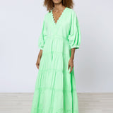 Poplin V-Neck Loose Maxi Dress with Ric-Rac - Apple - Simply Beach UK