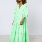 Poplin V-Neck Loose Maxi Dress with Ric-Rac - Apple - Simply Beach UK