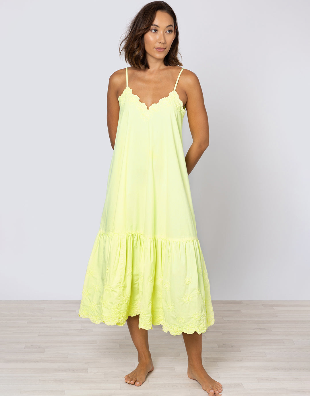 Poplin V-Neck Midi Dress with Cord Flower - Sherbet Lemon - Simply Beach UK