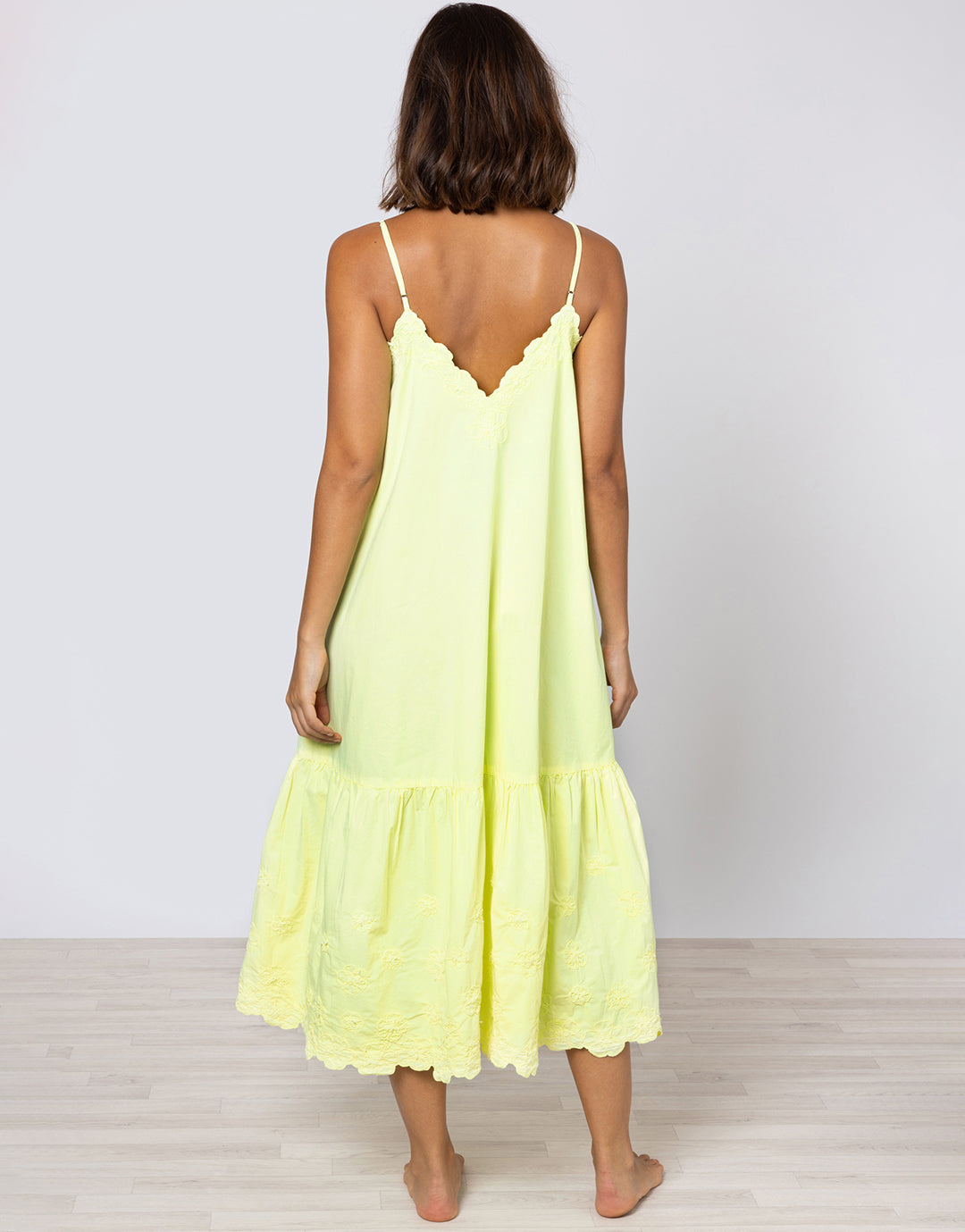 Poplin V-Neck Midi Dress with Cord Flower - Sherbet Lemon - Simply Beach UK