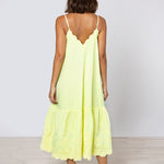 Poplin V-Neck Midi Dress with Cord Flower - Sherbet Lemon - Simply Beach UK