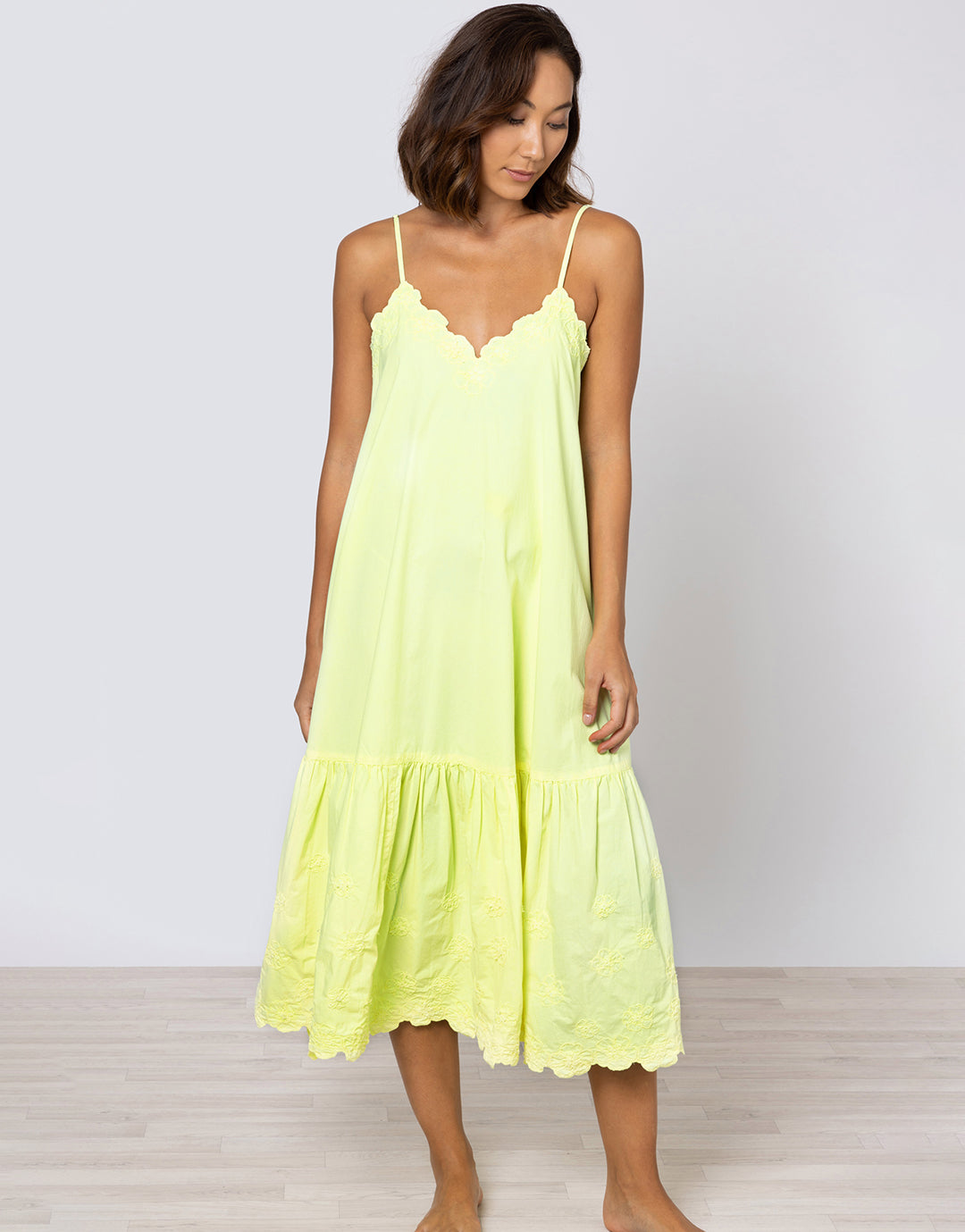 Poplin V-Neck Midi Dress with Cord Flower - Sherbet Lemon - Simply Beach UK