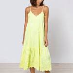 Poplin V-Neck Midi Dress with Cord Flower - Sherbet Lemon - Simply Beach UK