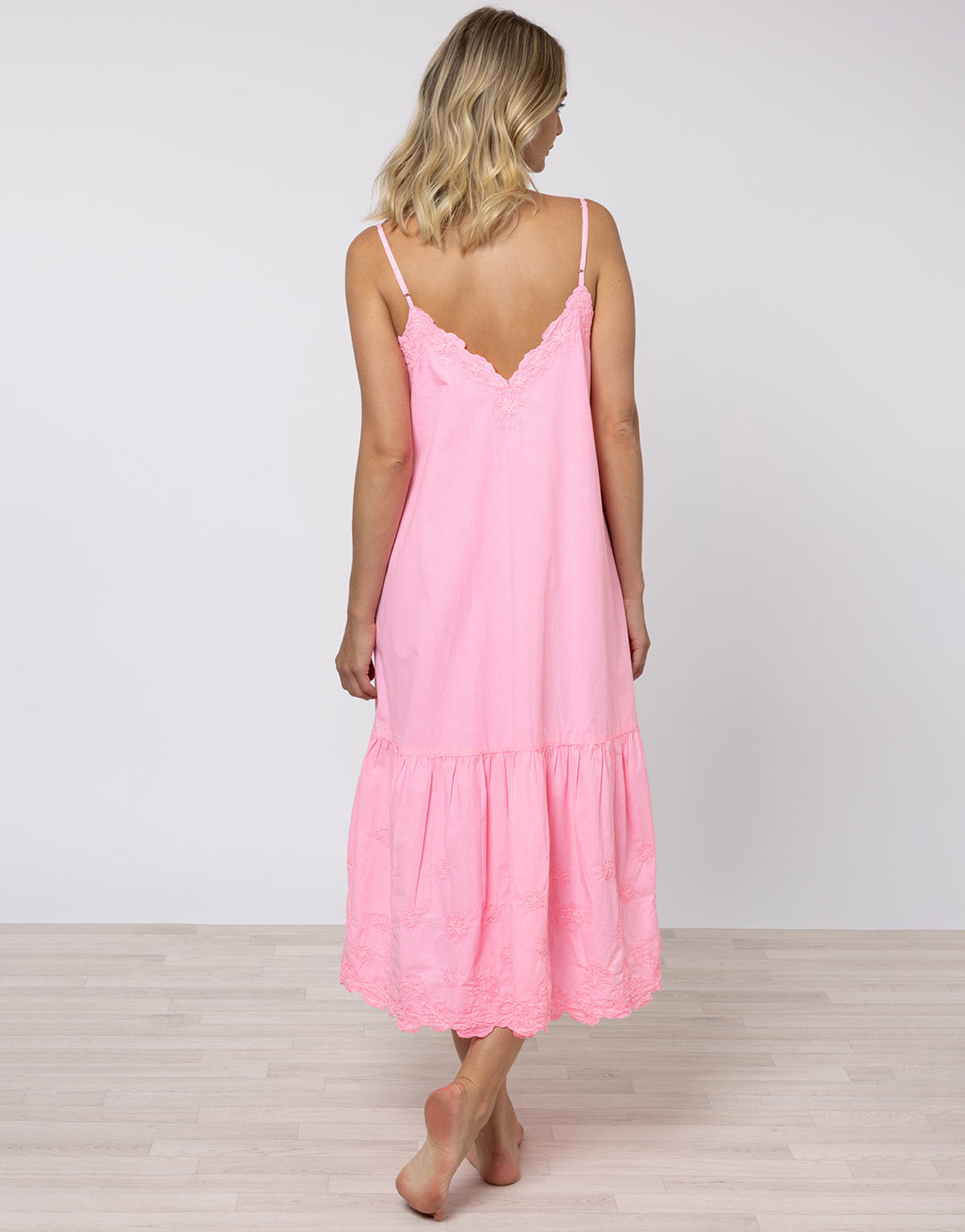 Poplin V-Neck Midi Dress with Cord Flower - Pink Grapefruit - Simply Beach UK