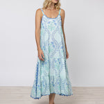 Ginko Print Swing Dress with Ric-Rac - Aqua and Blue - Simply Beach UK