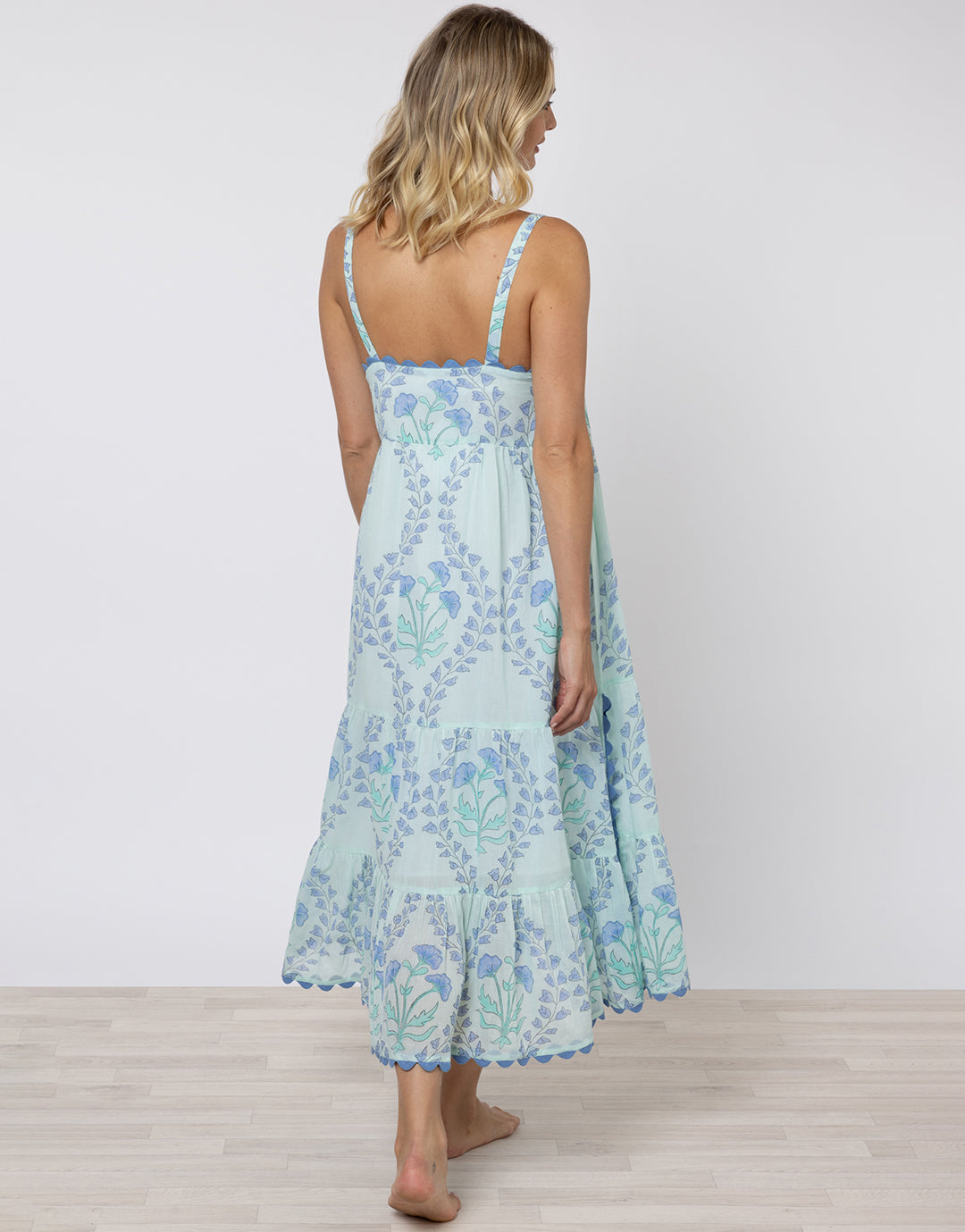 Ginko Print Swing Dress with Ric-Rac - Aqua and Blue - Simply Beach UK