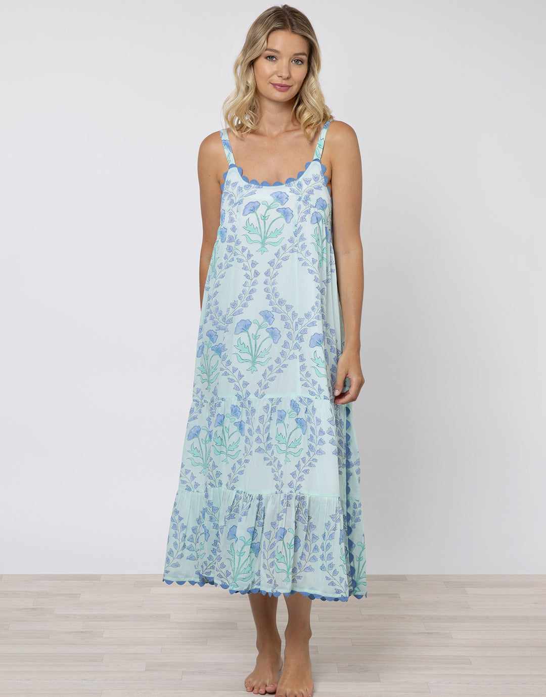 Ginko Print Swing Dress with Ric-Rac - Aqua and Blue - Simply Beach UK