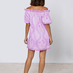 Ginko Print Off Shoulder Mini Dress with Ric-Rac - Violet and Peach - Simply Beach UK