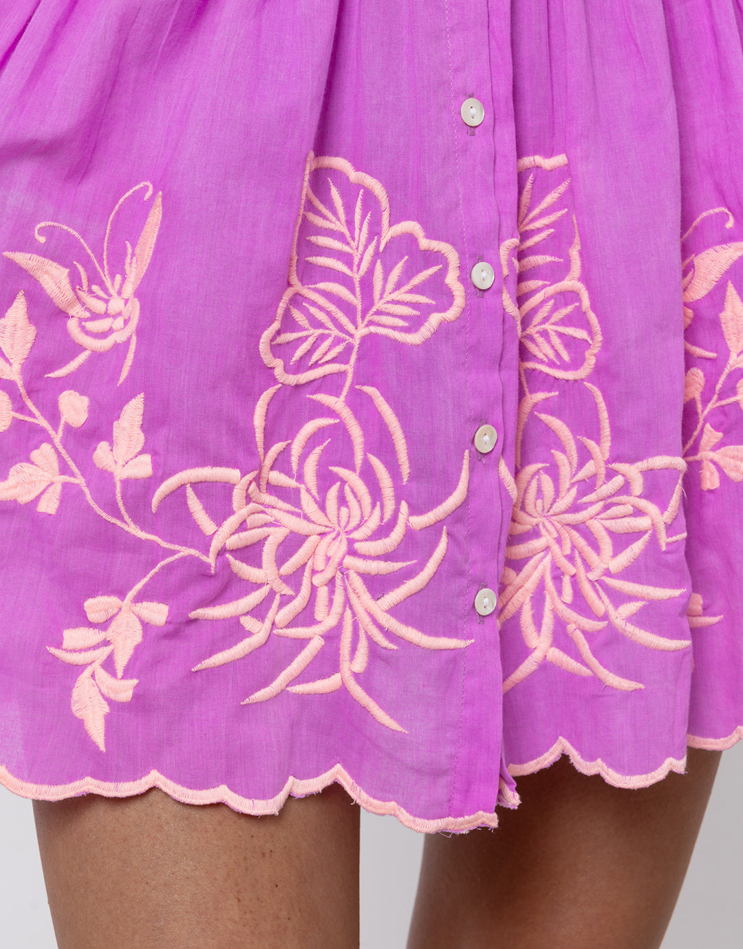 Cotton Blouson Dress with Butterfly Embroidery - Violet and Neon Peach - Simply Beach UK