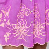 Cotton Blouson Dress with Butterfly Embroidery - Violet and Neon Peach - Simply Beach UK