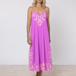 Cotton V-Neck Slip Dress with Butterfly Embroidery - Violet and Neon Peach - Simply Beach UK