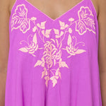 Cotton V-Neck Slip Dress with Butterfly Embroidery - Violet and Neon Peach - Simply Beach UK