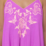 Cotton V-Neck Slip Dress with Butterfly Embroidery - Violet and Neon Peach - Simply Beach UK