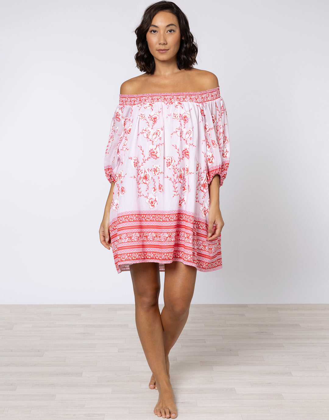 Cherry Blossom Off Shoulder Dress - Rose and Red - Simply Beach UK