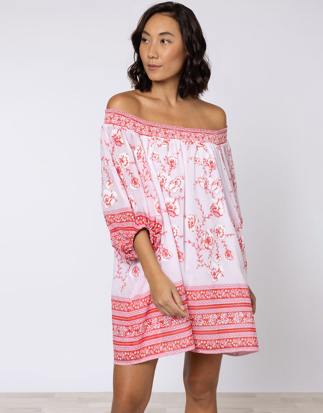 Cherry Blossom Off Shoulder Dress - Rose and Red - Simply Beach UK