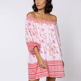 Cherry Blossom Off Shoulder Dress - Rose and Red - Simply Beach UK