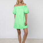 Poplin Off Shoulder Mini Dress with Ric-Rac - Apple - Simply Beach UK