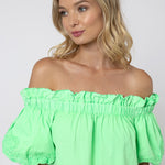 Poplin Off Shoulder Mini Dress with Ric-Rac - Apple - Simply Beach UK