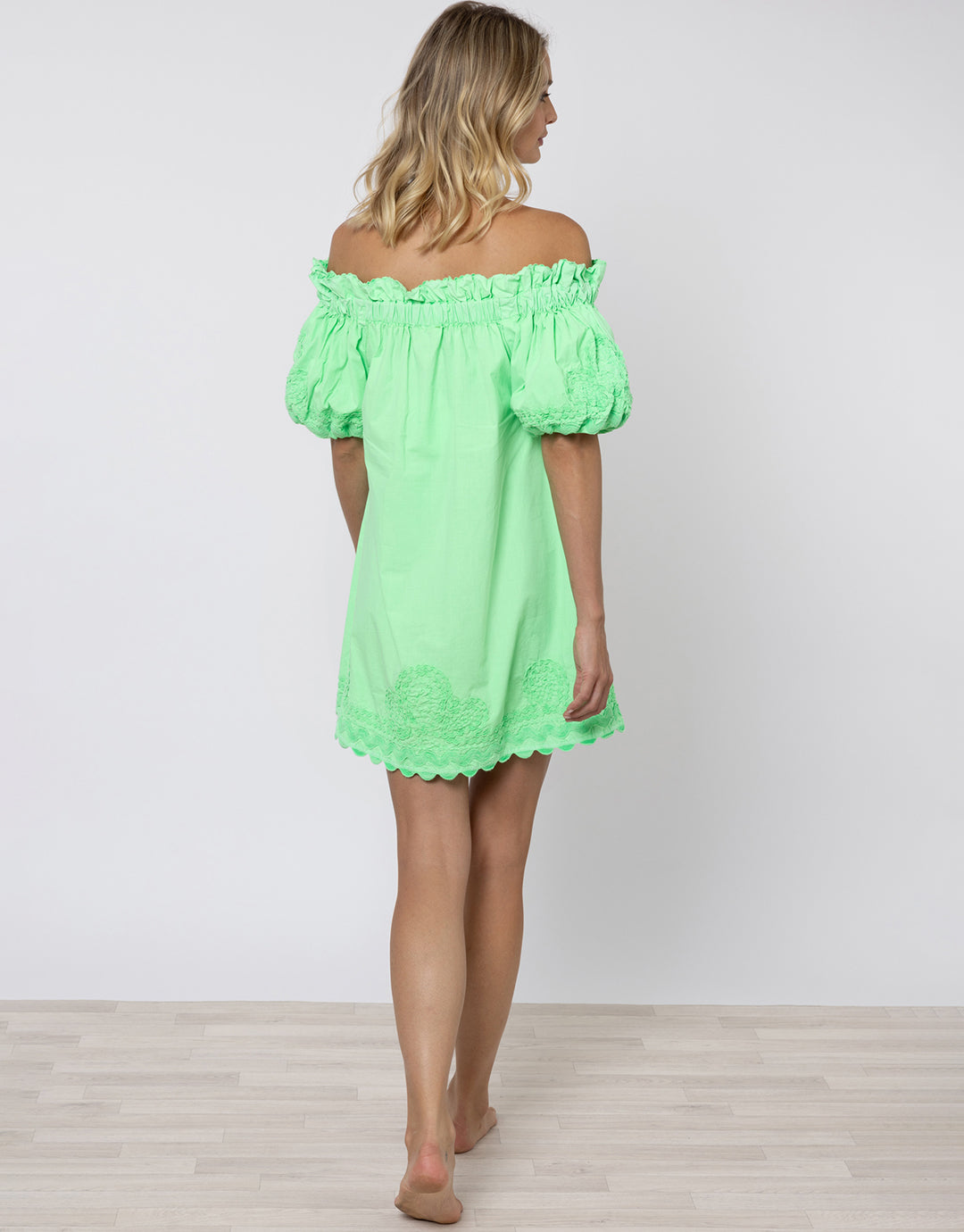 Poplin Off Shoulder Mini Dress with Ric-Rac - Apple - Simply Beach UK