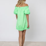 Poplin Off Shoulder Mini Dress with Ric-Rac - Apple - Simply Beach UK