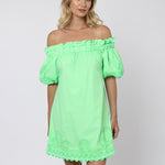 Poplin Off Shoulder Mini Dress with Ric-Rac - Apple - Simply Beach UK