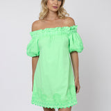 Poplin Off Shoulder Mini Dress with Ric-Rac - Apple - Simply Beach UK