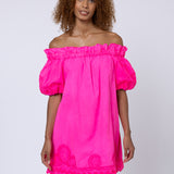 Poplin Off Shoulder Mini Dress with Ric-Rac - Indian Pink - Simply Beach UK