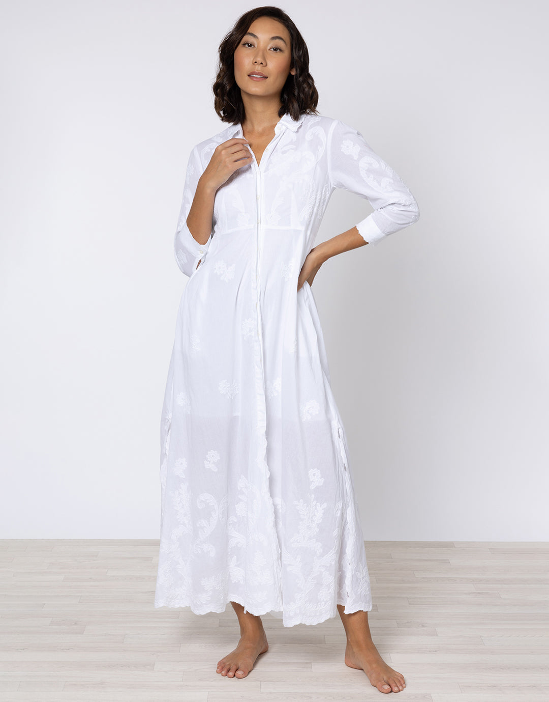 Cotton Maxi Dress with Vintage Embroidery - White - Simply Beach UK