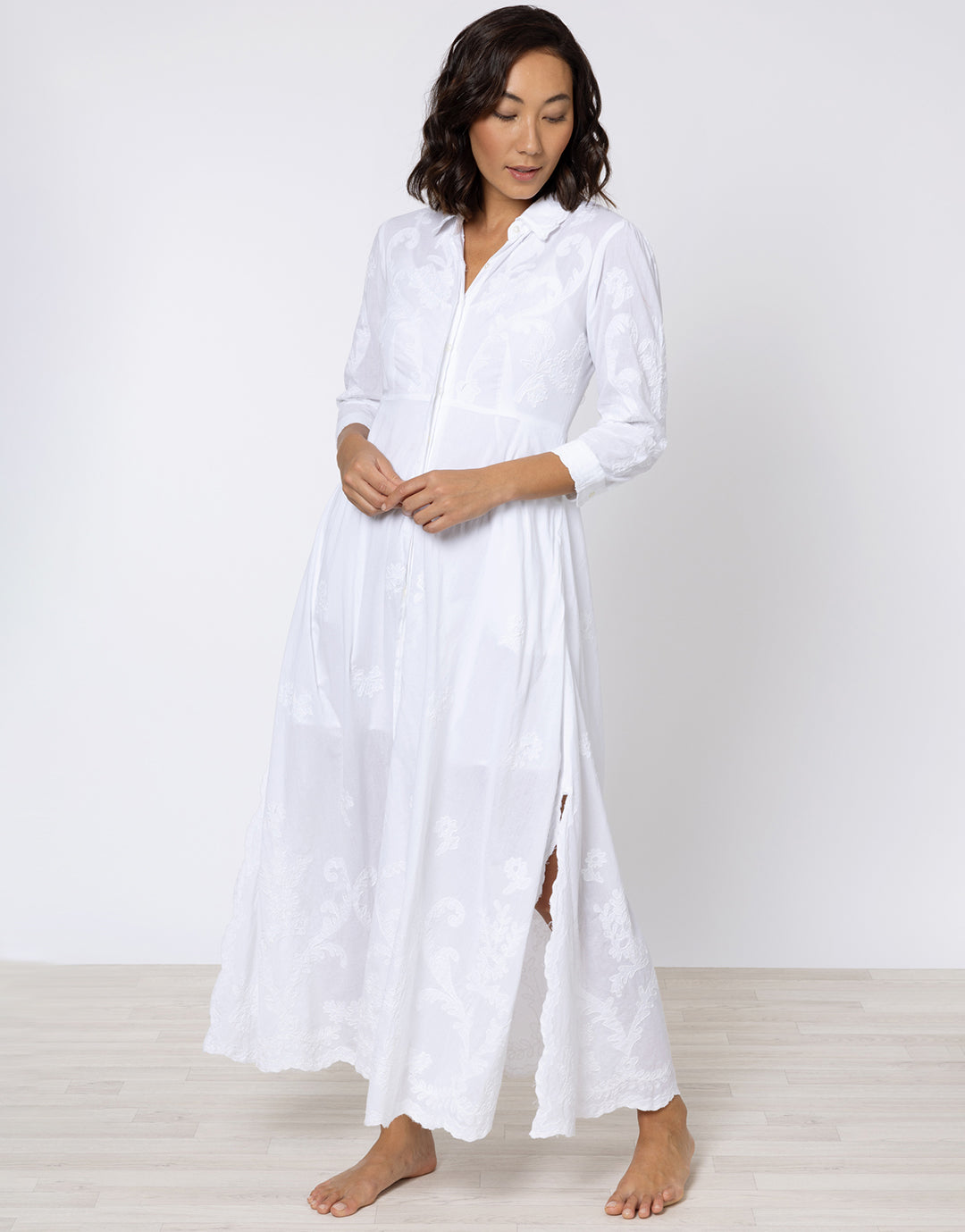 Cotton Maxi Dress with Vintage Embroidery - White - Simply Beach UK